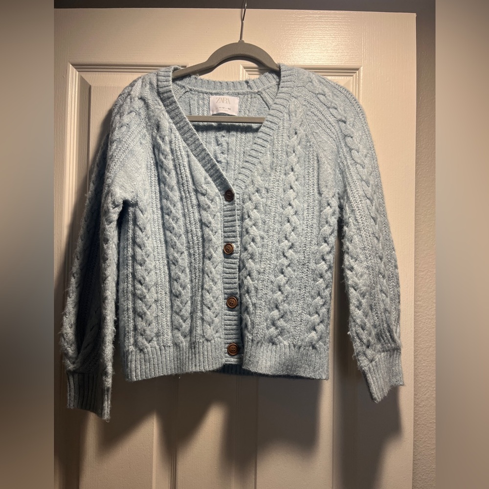 ZARA Girls Light Blue Knitted Cardigan